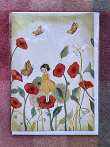 Girl with Tulips & Butterflies Card
