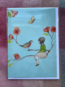Girl with Bird in a Tree Card