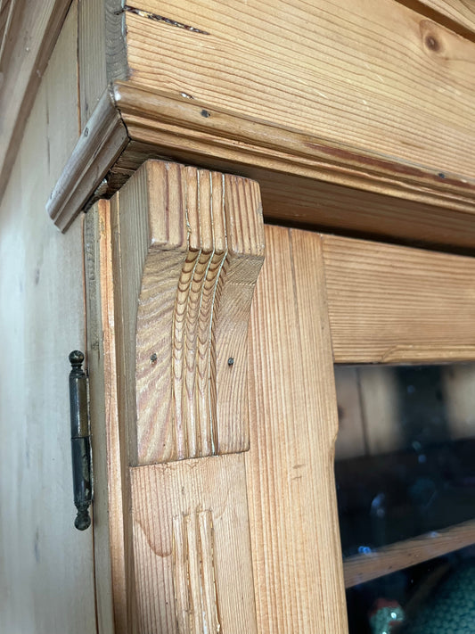 Old pine dresser with glass doors