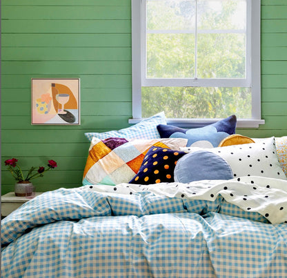 Baby blue gingham pillow case