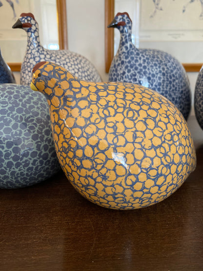 French ceramic quail Orange & Blue