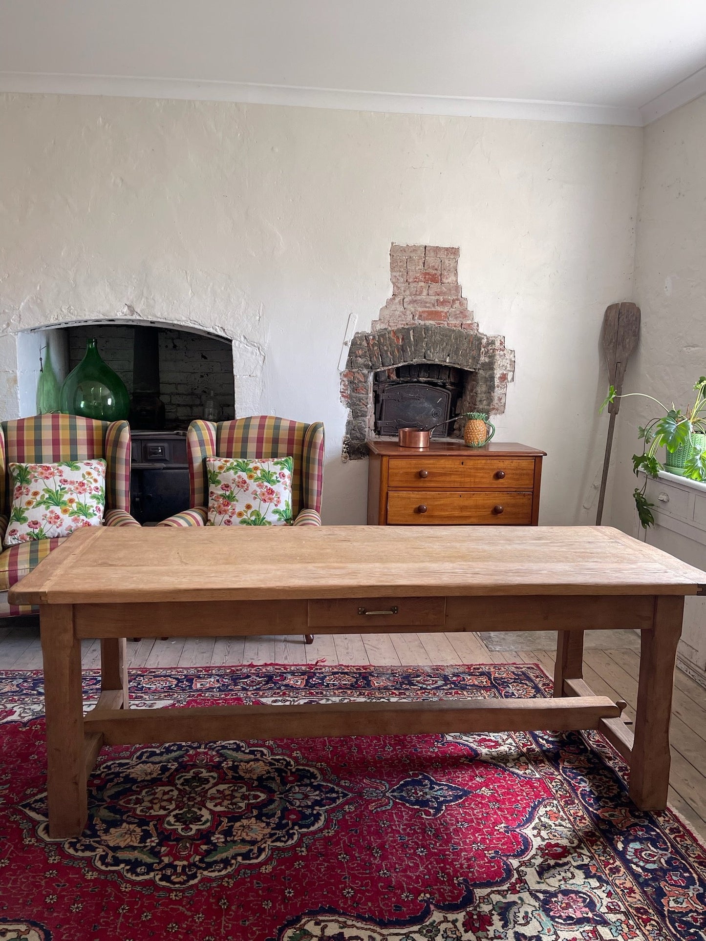 French oak stretcher base table