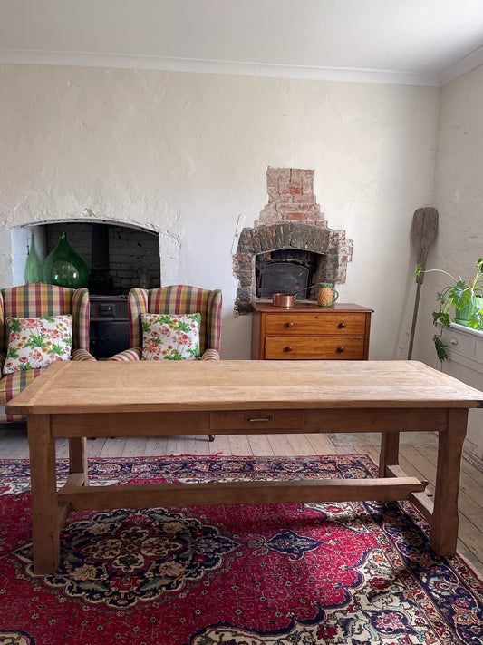 French oak stretcher base table