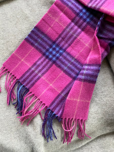 Woollen scarf 100% merino wool raspberry pink & blue
