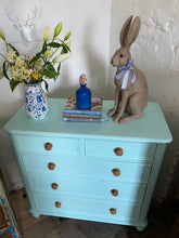 Load image into Gallery viewer, Antique pine chest of drawers Tiffany blue
