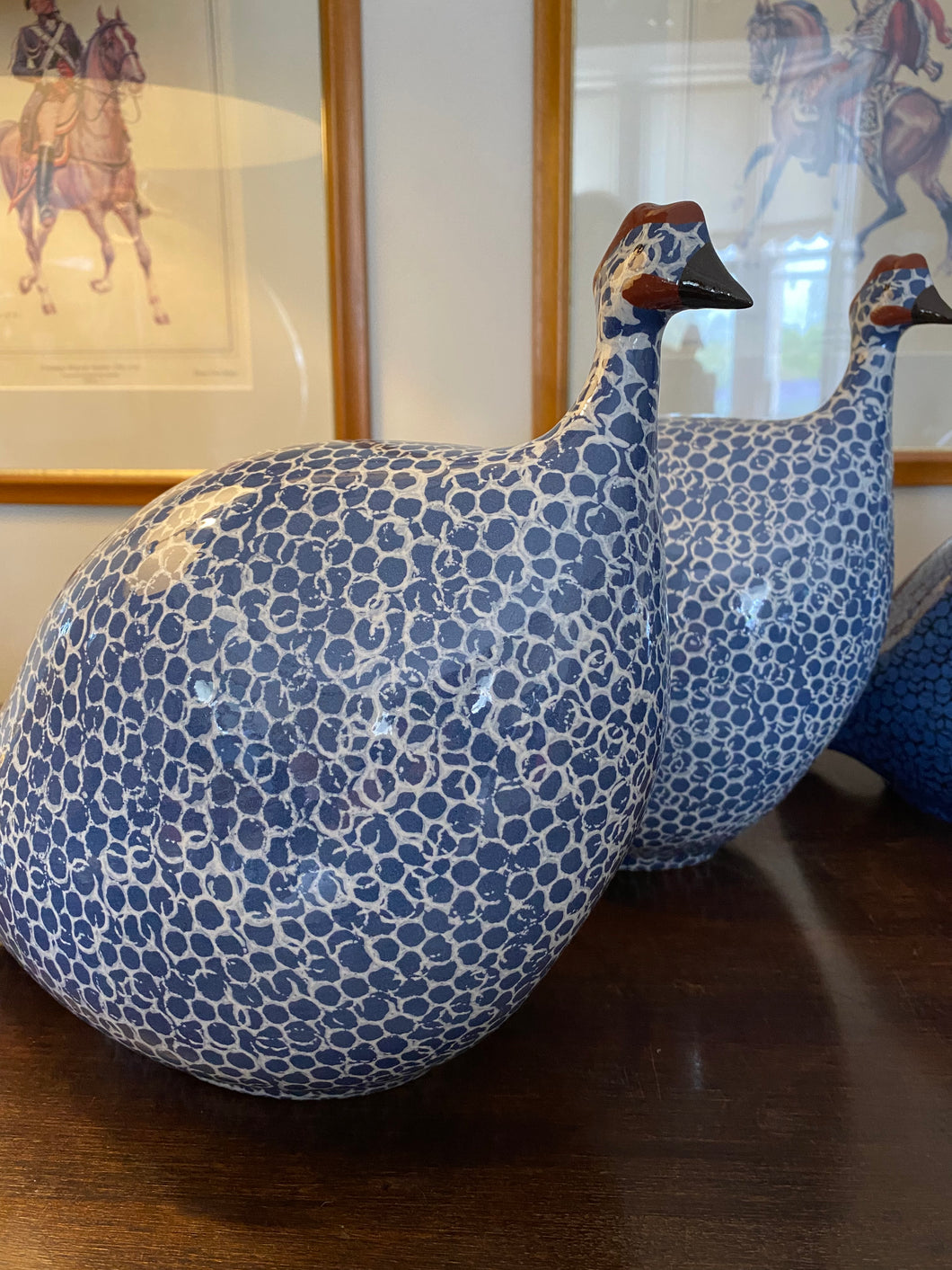 French ceramic guinea fowl Navy & White LARGE