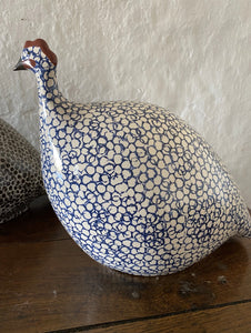 French ceramic Guinea Fowl Blue & White LARGE
