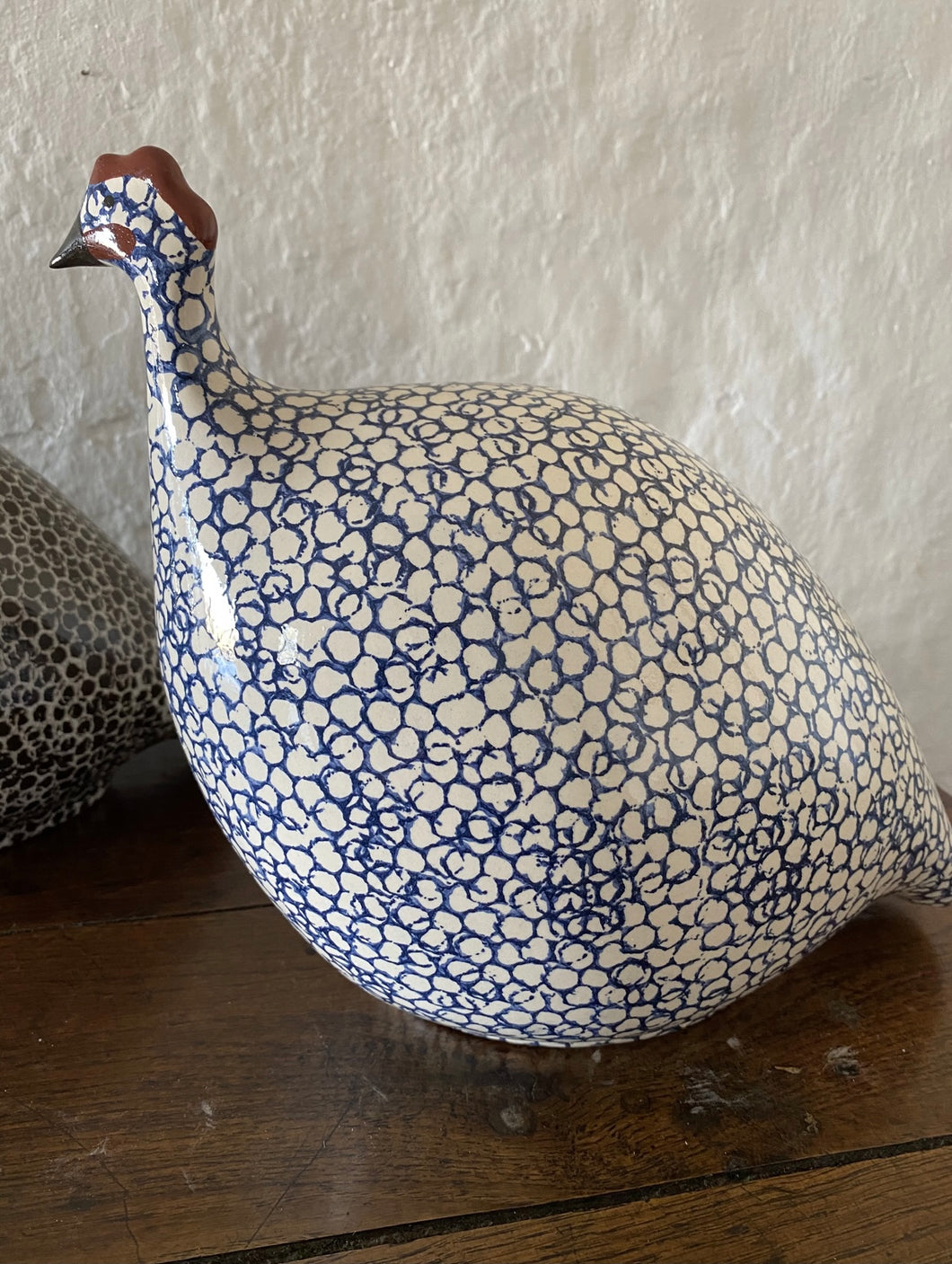 French ceramic Guinea Fowl Blue & White LARGE