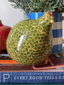 French ceramic quail yellow and green - standing