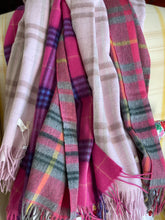 Load image into Gallery viewer, Woollen scarf 100% Merino wool raspberry/grey/yellow
