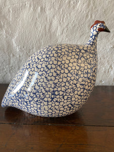 French ceramic guinea fowl white & navy LARGE