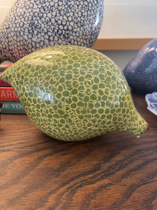 French ceramic quail pecking green and yellow