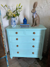 Load image into Gallery viewer, Antique pine chest of drawers Tiffany blue
