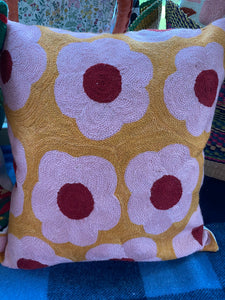 Eliza Piro crewel stitch cushion FANCY FLOWERS
