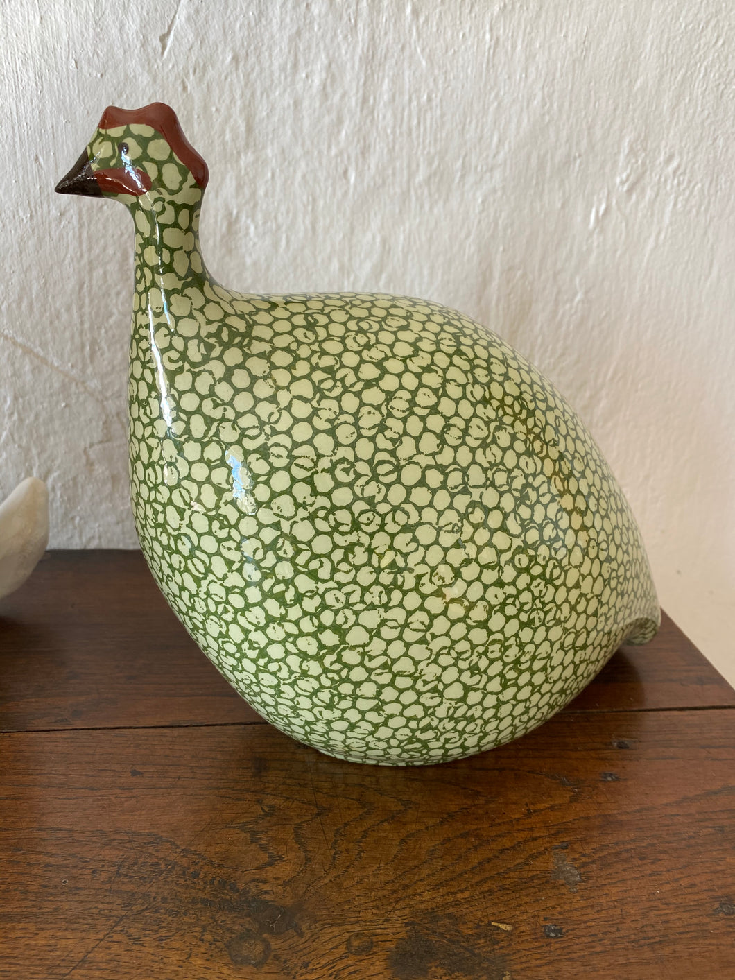 French ceramic Guinea Fowl Green & pale green LARGE