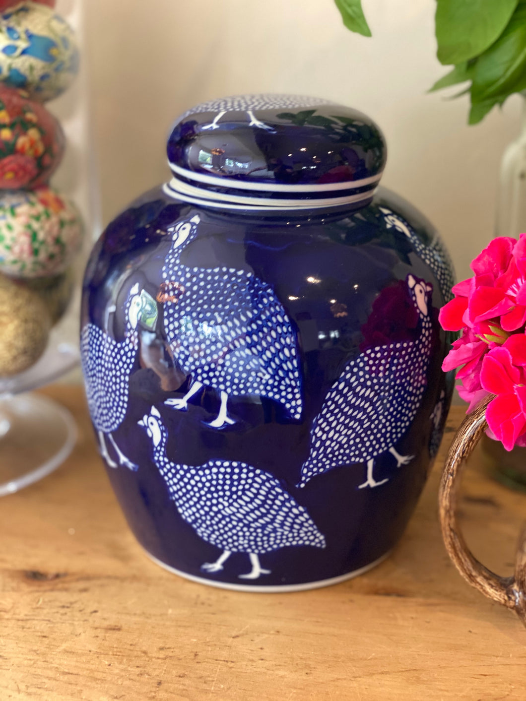 Ginger jar with guinea fowls