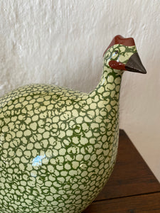 French ceramic Guinea Fowl Green & pale green LARGE