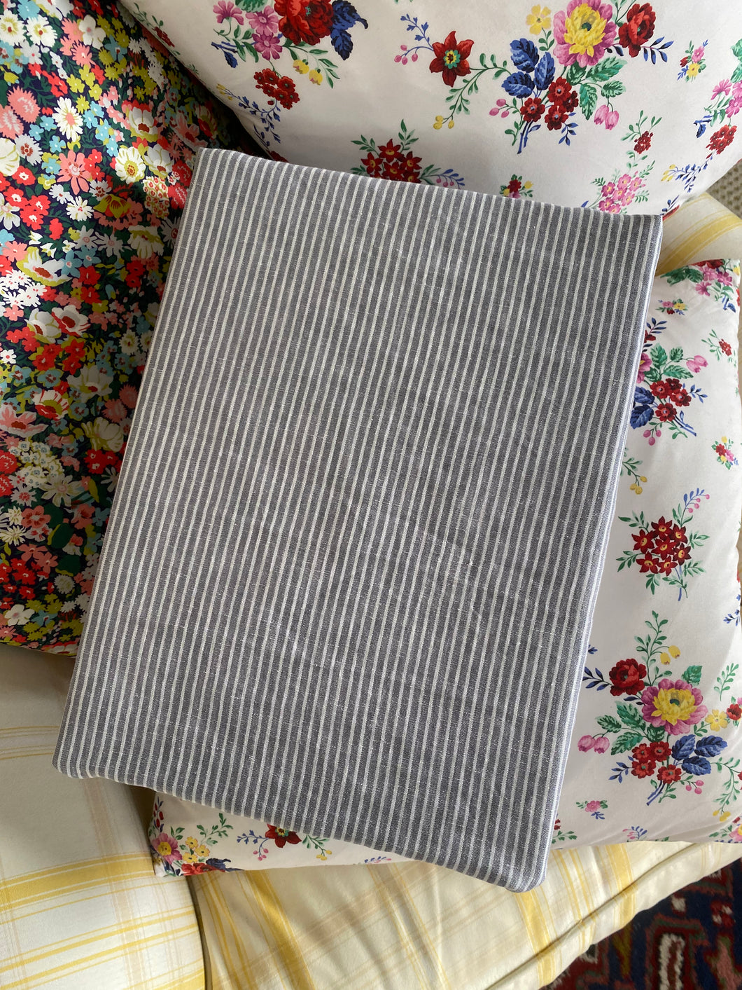 French flax  grey striped quilt cover QUEEN