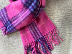 Woollen scarf 100% merino wool raspberry pink & blue
