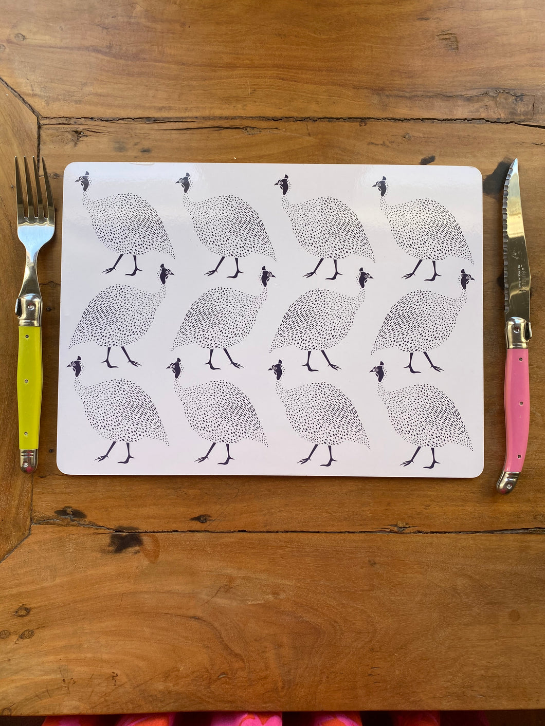 Set of 4 navy and white Guinea fowl placemats