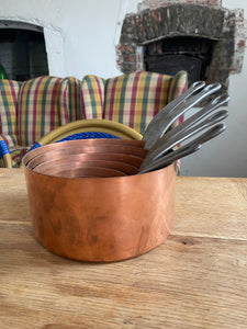 Set of 6 French copper pots
