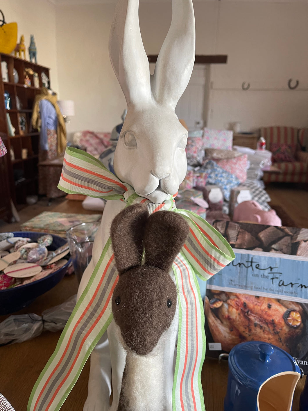 Felt hare large brown ears up