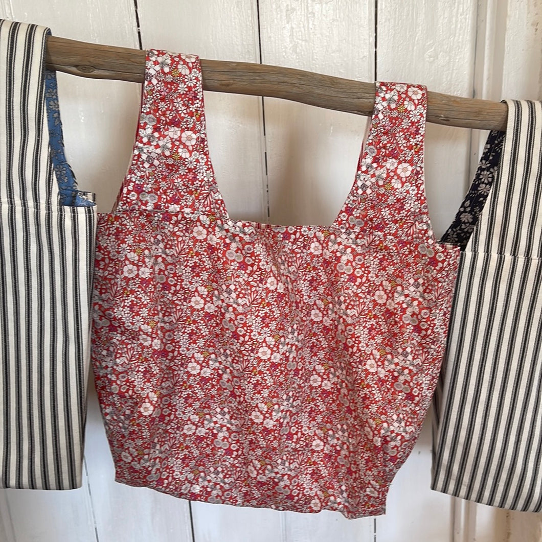 Ticking and Liberty tote bags