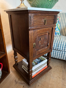 Pair of French oak marble topped bedsides