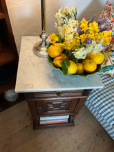 Load image into Gallery viewer, Pair of French oak marble topped bedsides
